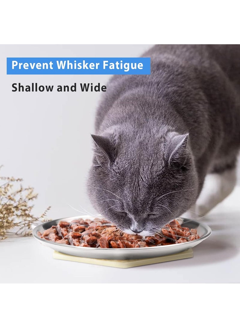 Stainless Steel Cat Dishes for Food and Water Bowls for Small Pets Relief of Whisker Fatigue -2 Sets Shallow Style(6.5 Inch) - Image 2